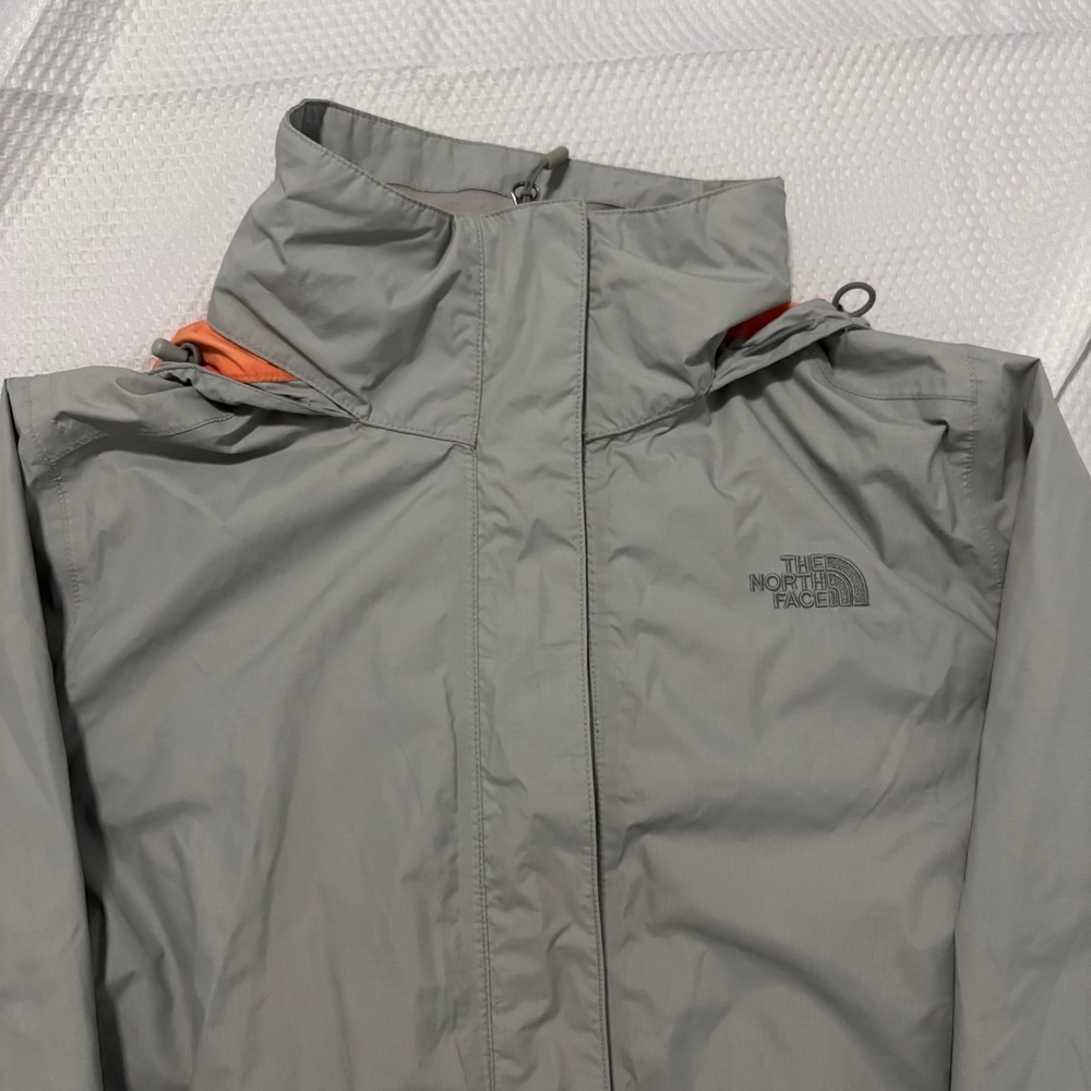 The North Face HyVent Rain Jacket Womens L Grey Orange Mesh Lined Hooded Shell - Picture 9 of 15